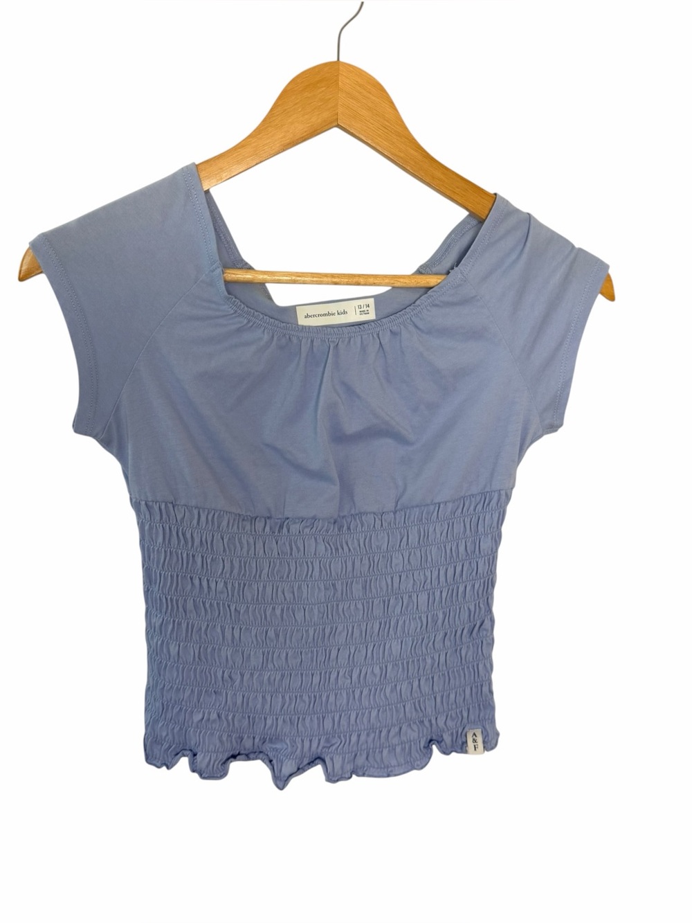 Abercrombie Kids cornflower blue Smocked Short Sleeve Top size 13/14
